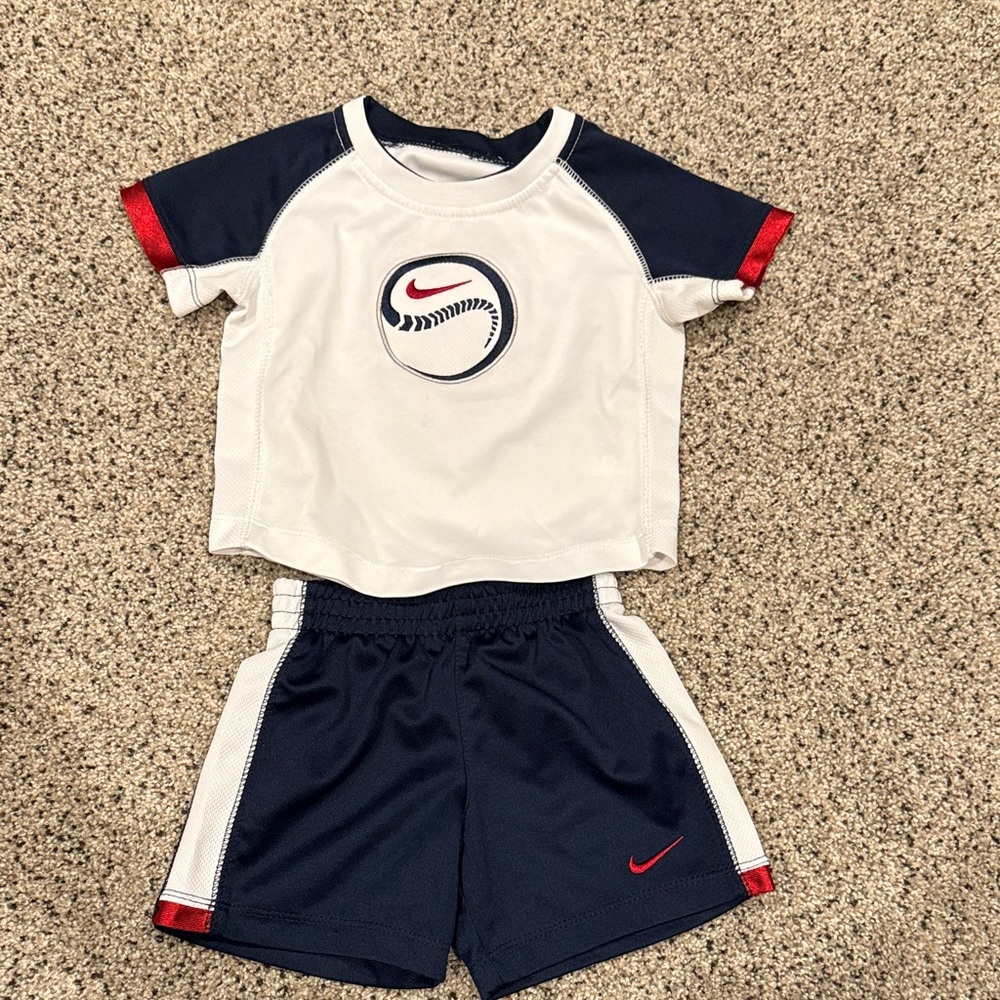 Nike Kids White, Red, & Navy Baseball Tee & Shorts